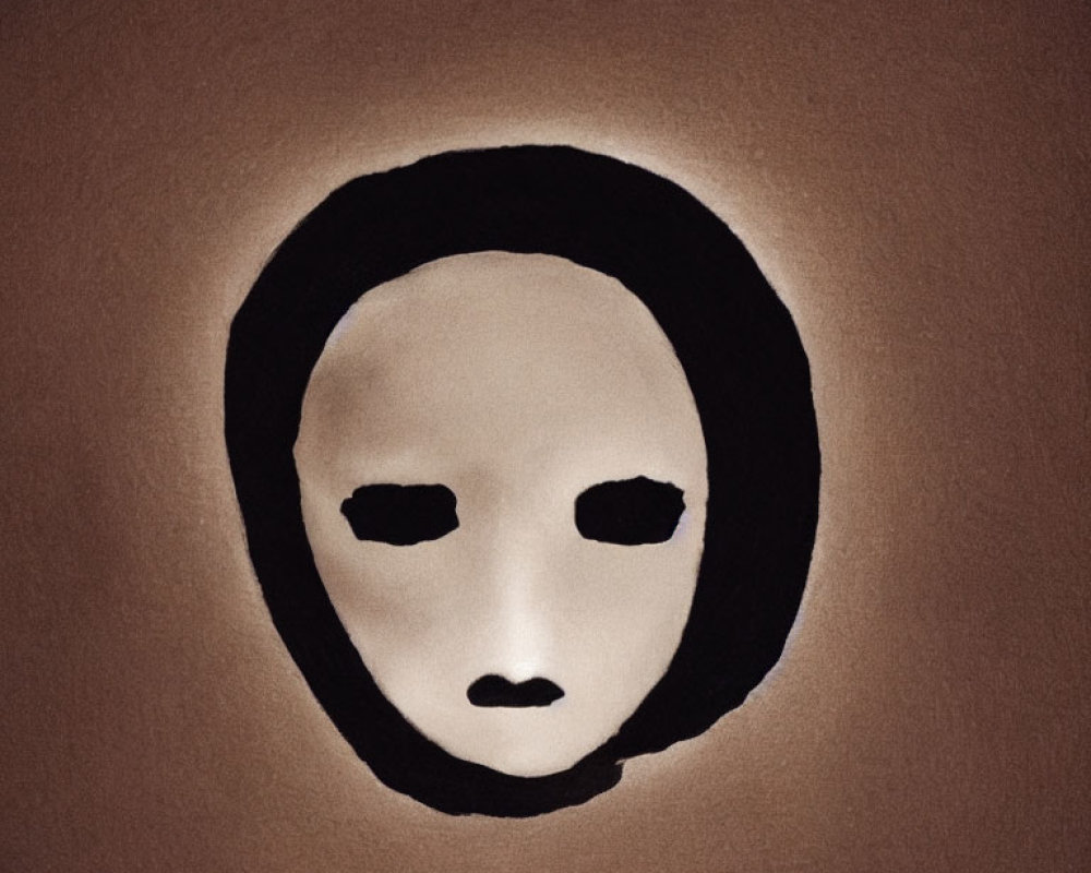 Minimalist White Mask with Black Eye Holes on Tan Background