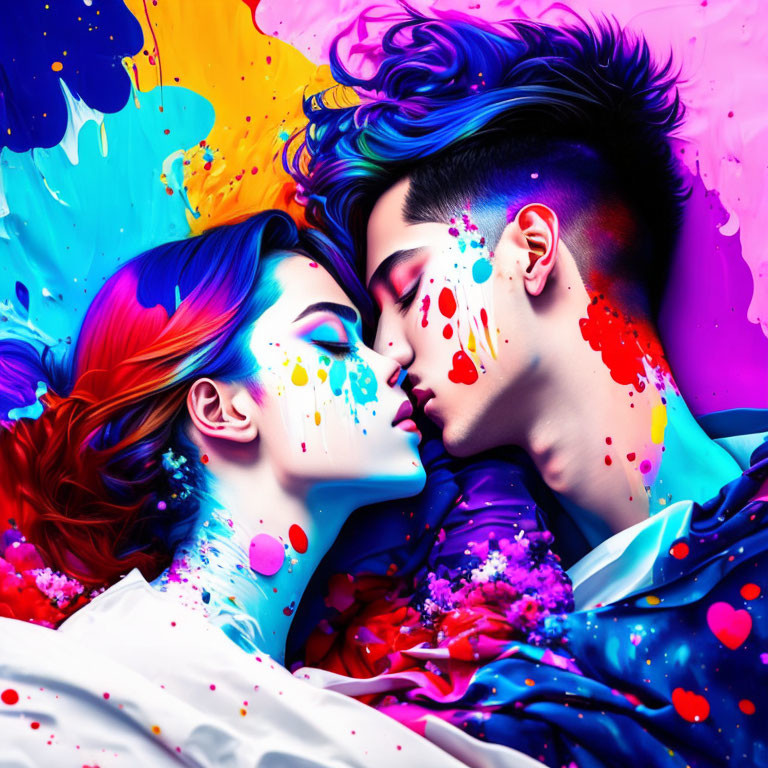 Colorful Abstract Background with Two People in Affectionate Pose