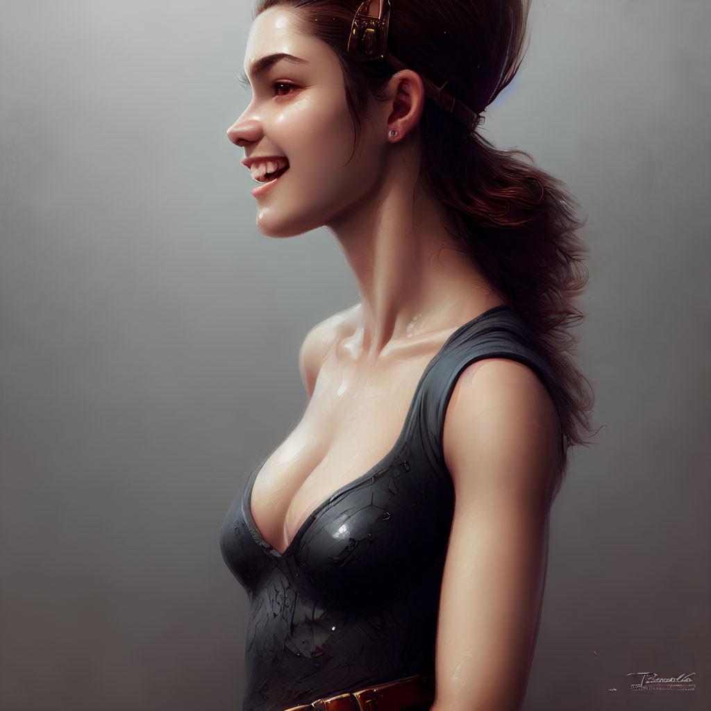 Smiling woman with brown hair in digital painting