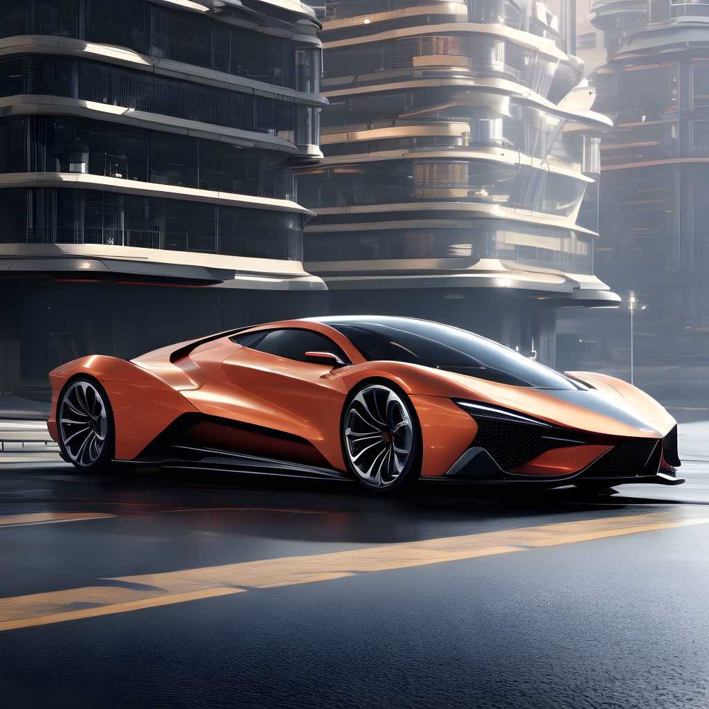 Sleek Orange Sports Car Parked on Urban Road