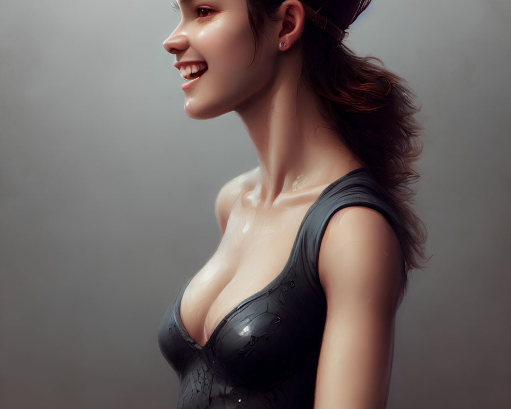 Smiling woman with brown hair in digital painting