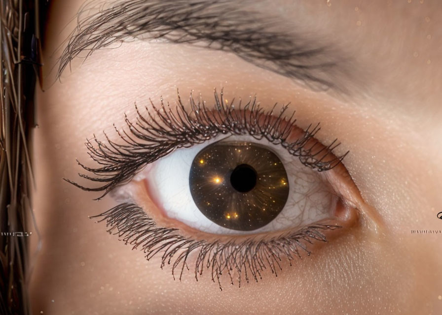 Detailed Close-Up of Human Eye with Brown Iris and Eyelashes