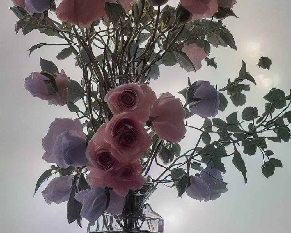 Soft Purple Roses Bouquet in Glass Vase on Muted Backdrop