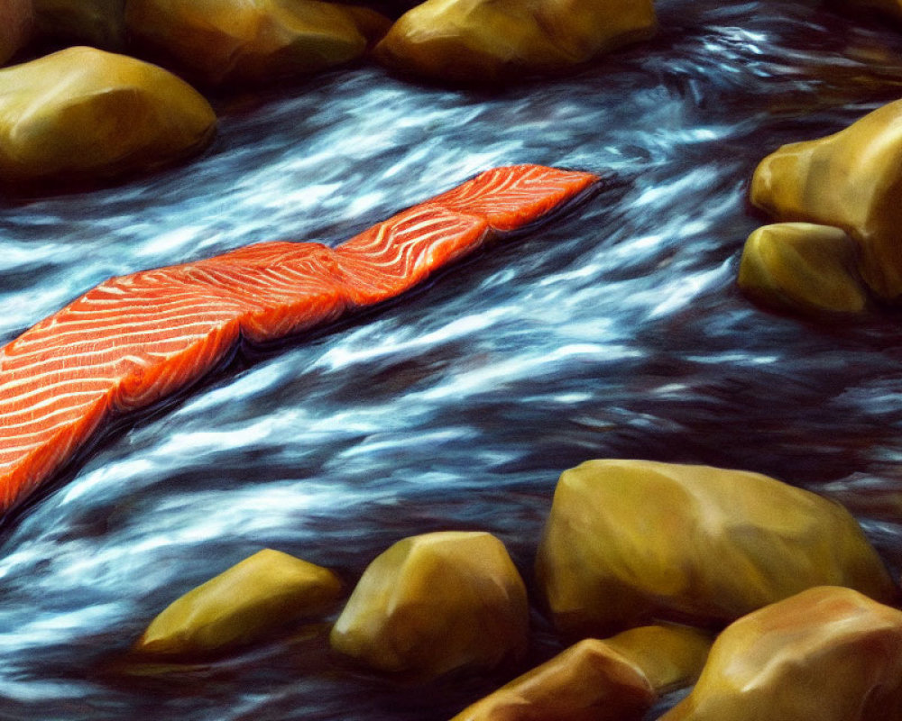 Colorful Fish Swimming Among Rocks in Blue Stream