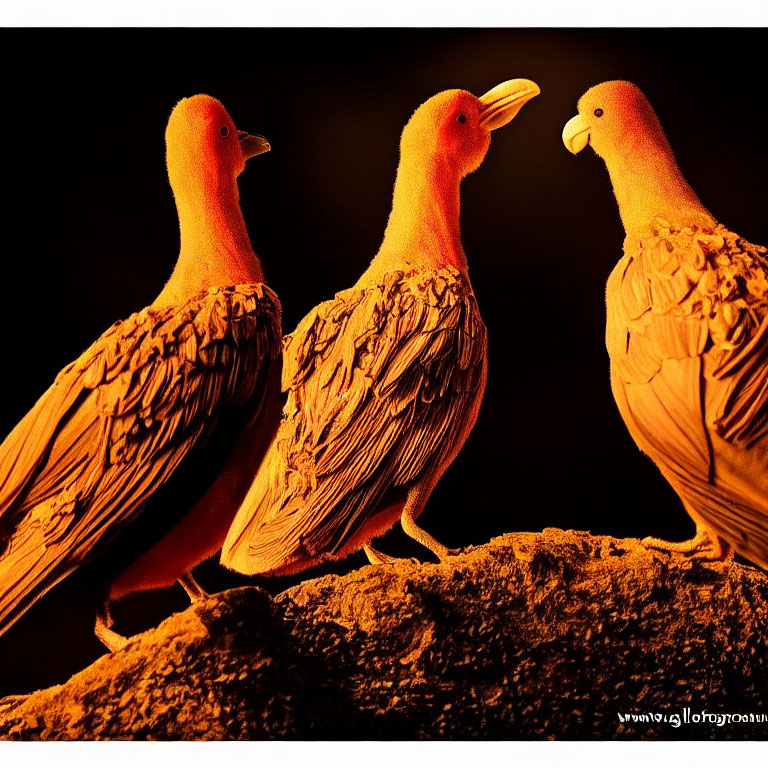 Yellow Parrots with Textured Feathers Perched on Branch