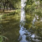 Tranquil autumn forest scene with misty waterway and floating boat