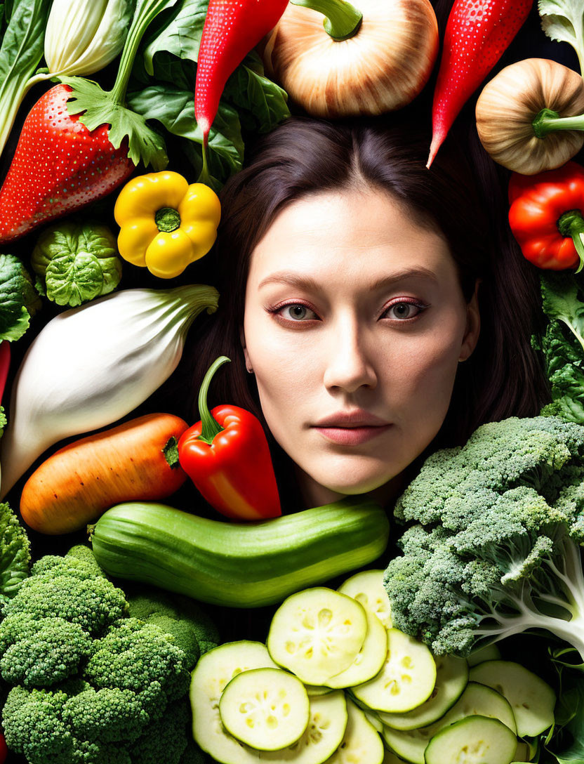 Vegetables create woman's face in colorful display