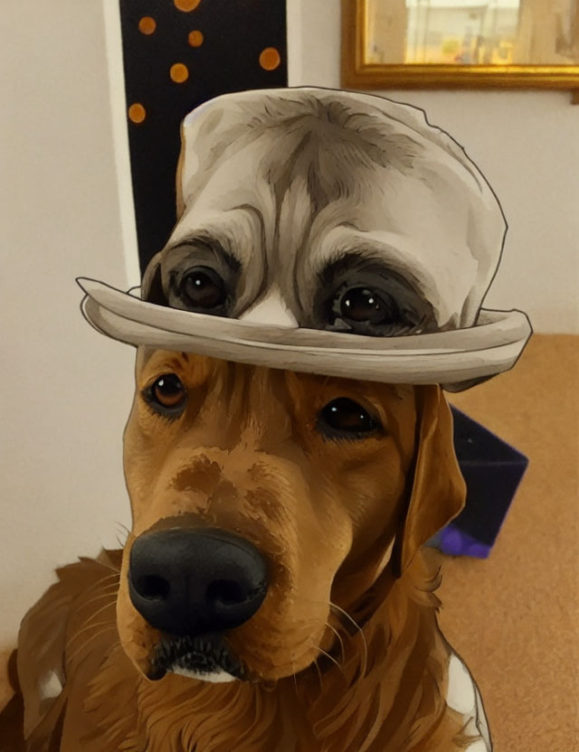 Golden Retriever Dog with Hat Featuring Different Dog Breed Face