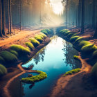 Tranquil Forest Scene with Reflective Pond