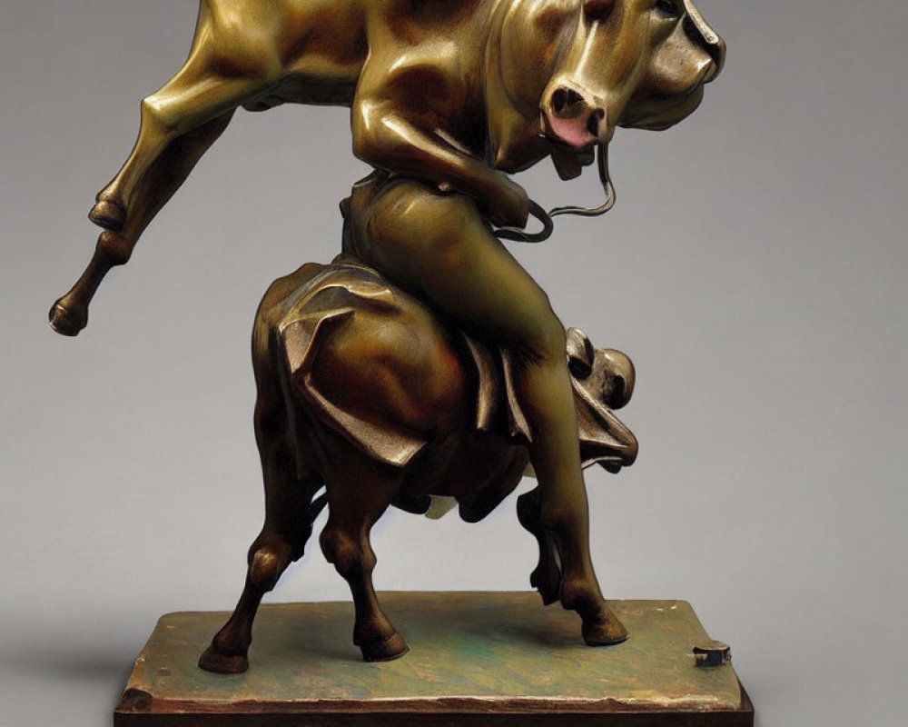 Dynamic Bullfight Scene Bronze Sculpture: Matador on Horse vs. Charging Bull