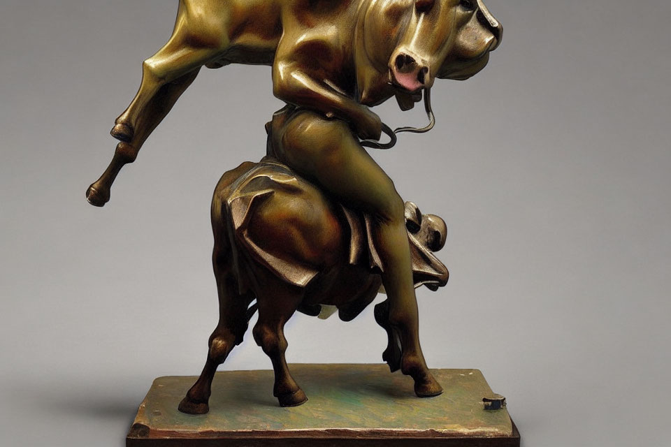 Dynamic Bullfight Scene Bronze Sculpture: Matador on Horse vs. Charging Bull