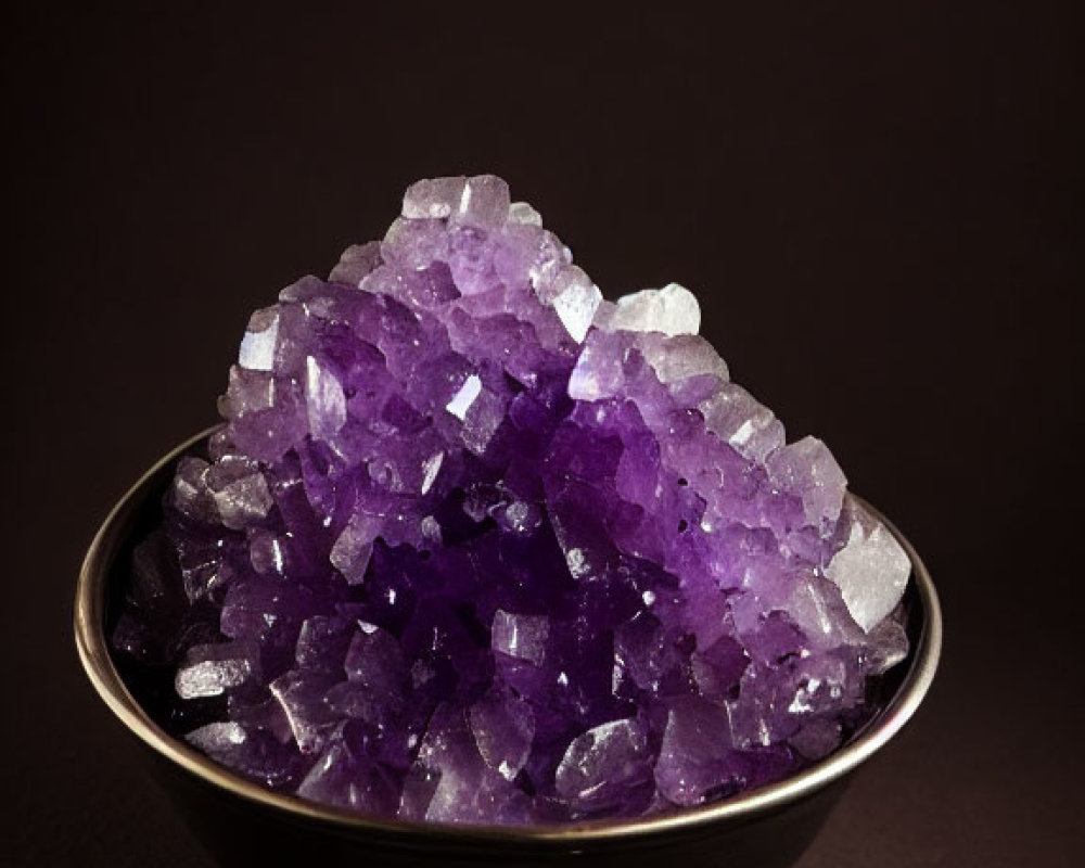 Purple Amethyst Crystals on Dark Background: Violet Hues & Crystal Facets