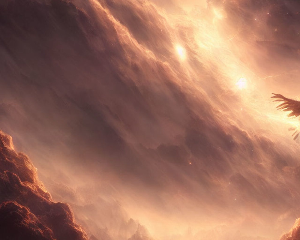 Intense clouds and warm hues create celestial landscape