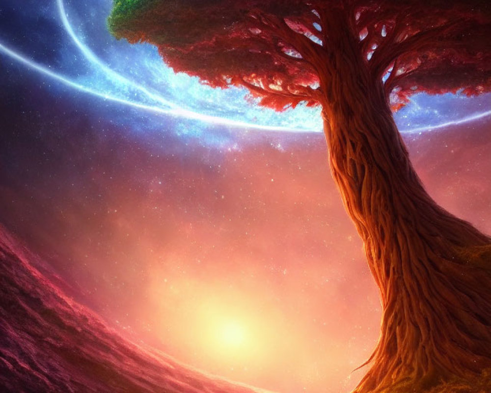 Majestic tree with vibrant canopy under celestial sky