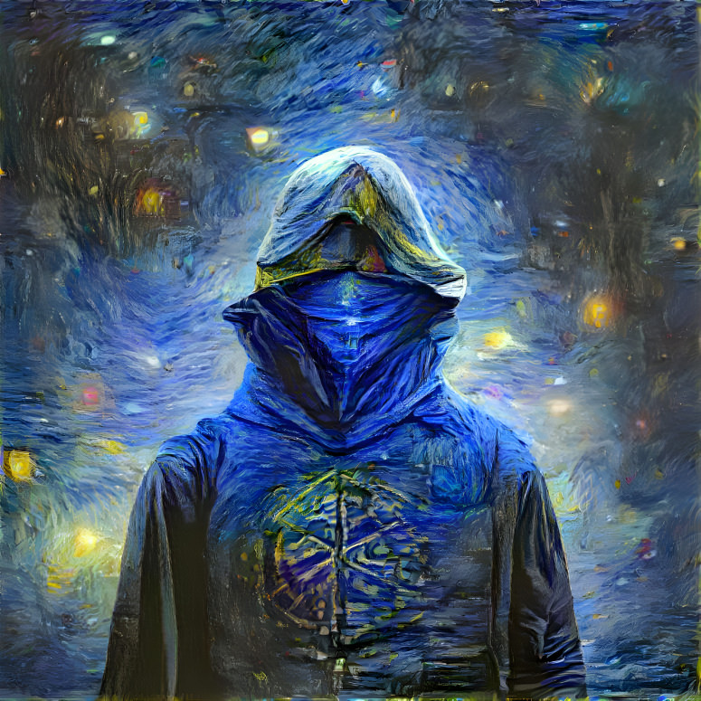 hooded figure Van Gough style