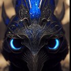 Detailed Fantasy Artwork of Figure in Blue & Silver Avian Armor