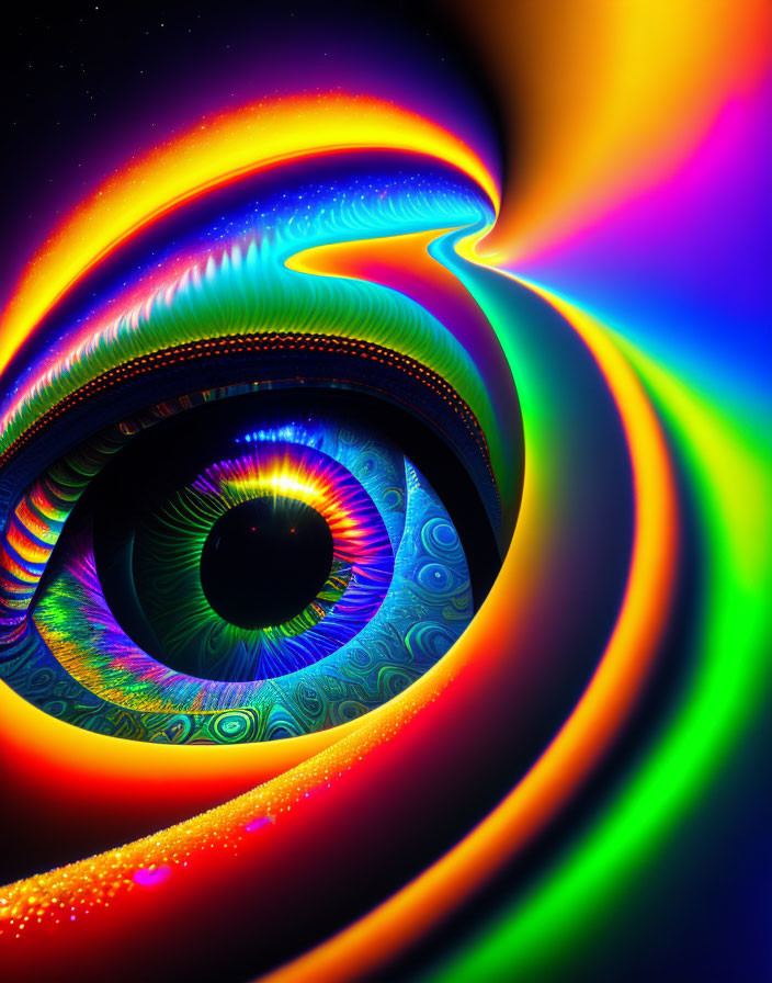 Colorful Abstract Fractal Eye Art with Neon Rainbow Hues