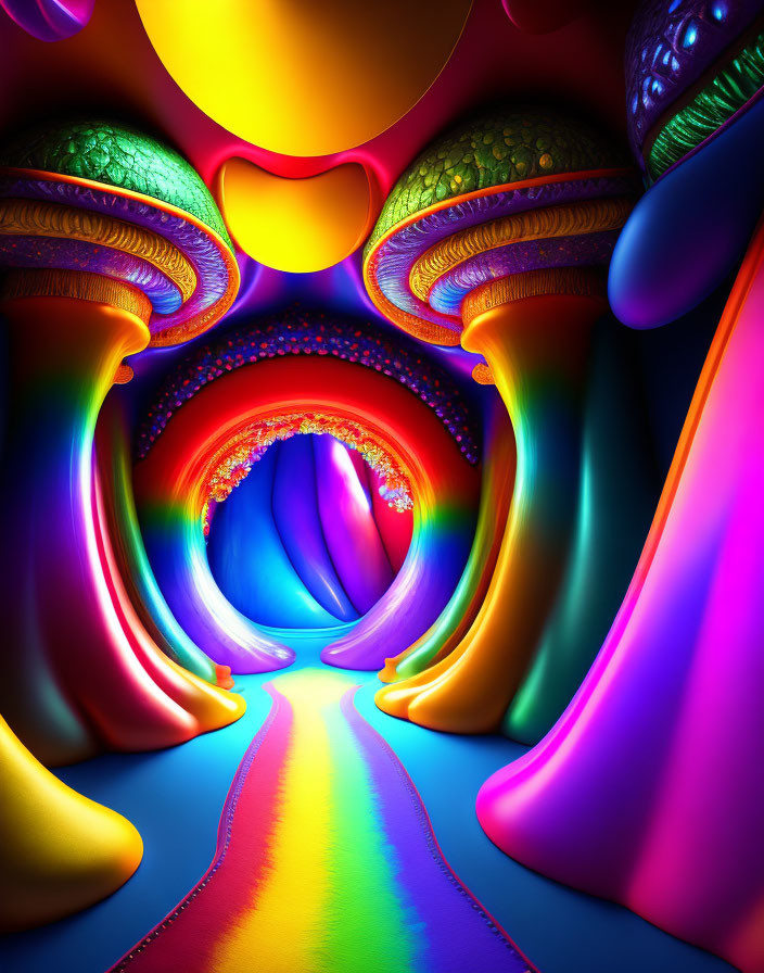 Colorful Psychedelic Tunnel with Rainbow Path