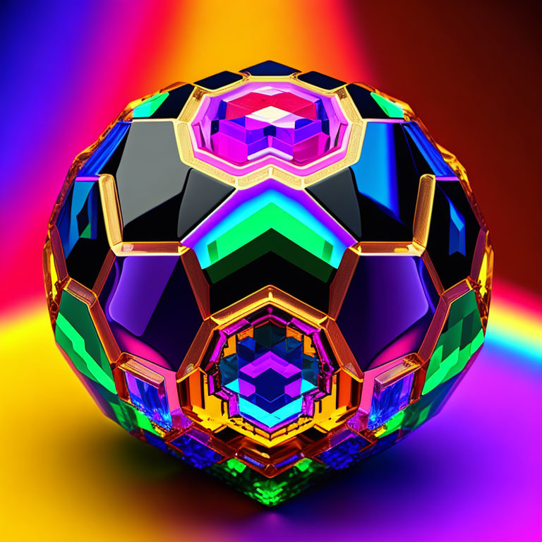 Colorful Geometric 3D Sphere on Rainbow Background