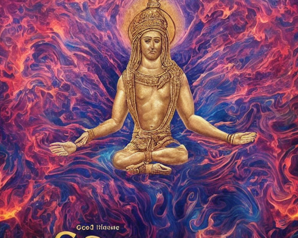 Four-Armed Deity Meditating Against Fiery Cosmic Background - Album: "GOD God