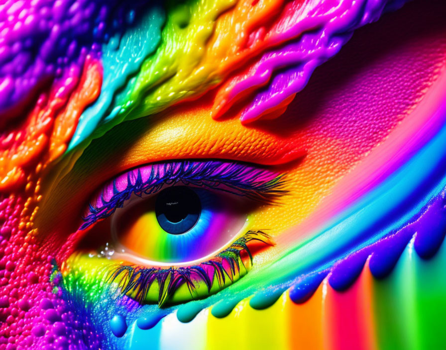 Close-Up of Vibrant Rainbow Eye Colors and Textures