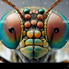 Symmetrical Robotic Head with Large Circular Eyes and Vibrant Teal-Orange Colors