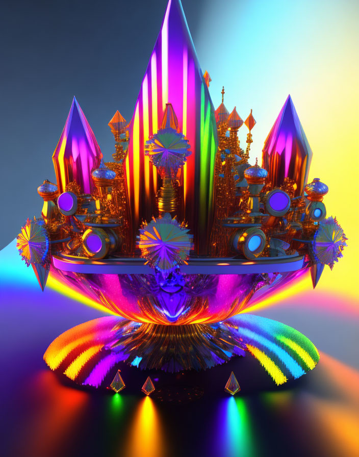 Fantasy Crystal Palace with Iridescent Towers and Golden Details