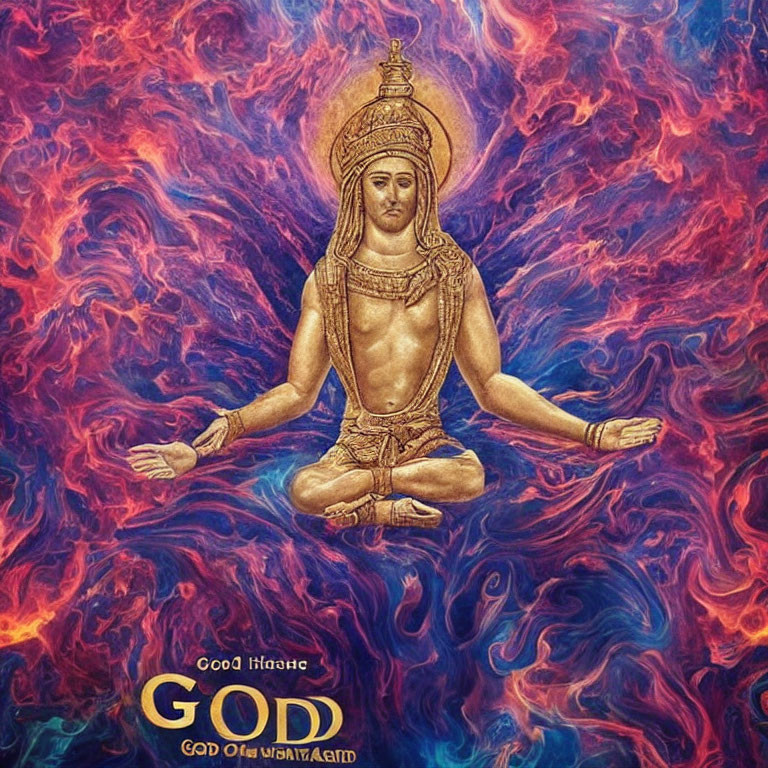 Four-Armed Deity Meditating Against Fiery Cosmic Background - Album: "GOD God