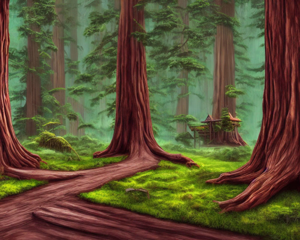 Tranquil Redwood Forest with Misty Ambiance