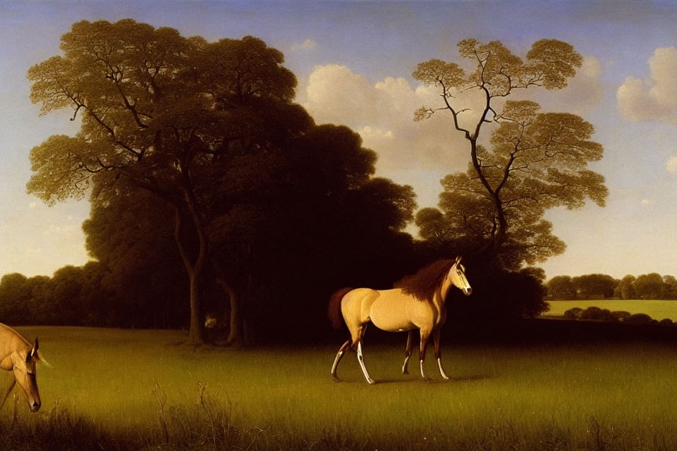 Tranquil painting of two horses in serene field