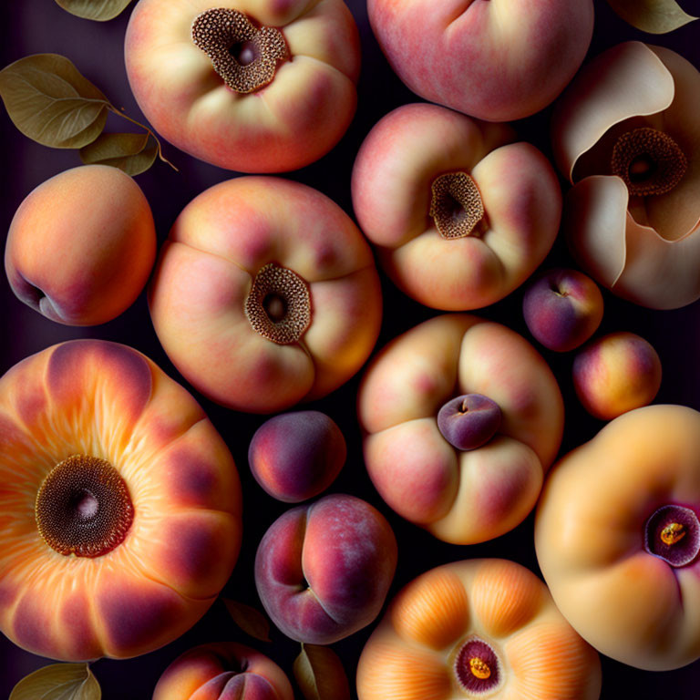 Colorful ripe peaches and nectarines on dark background