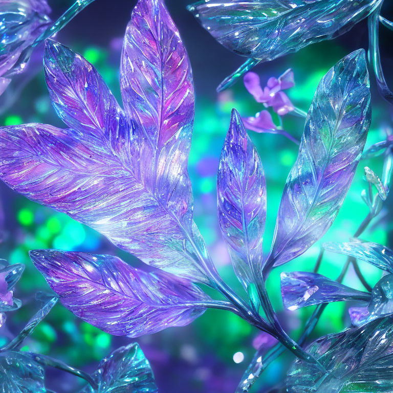 Vibrant artificial leaves with crystal-like texture in close-up view