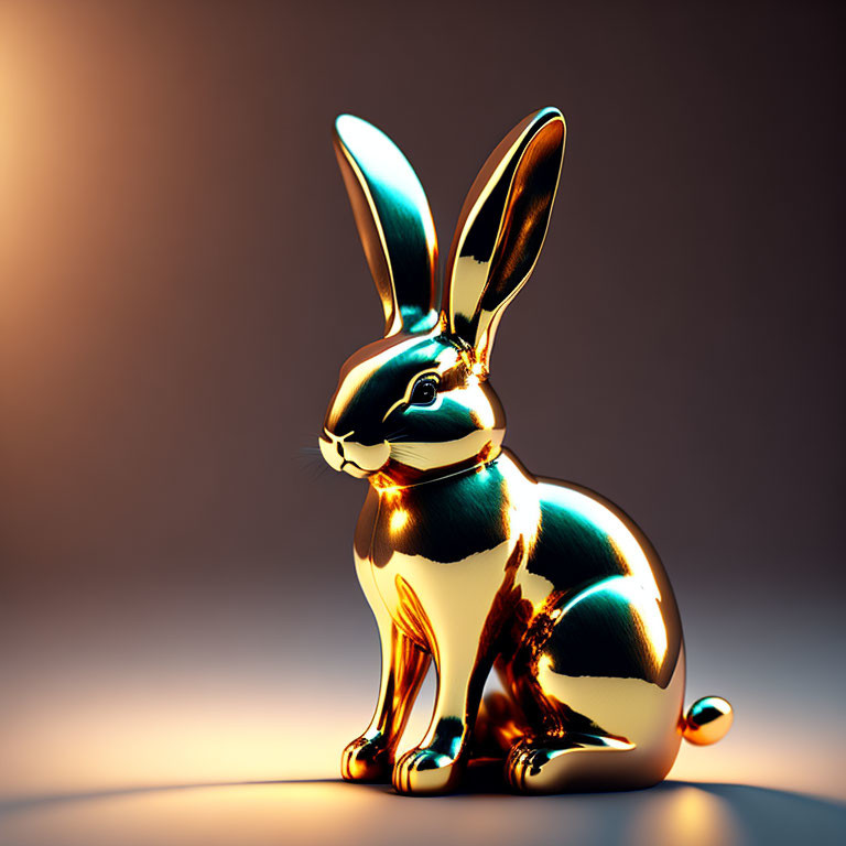 Shiny golden rabbit figurine on gradient background