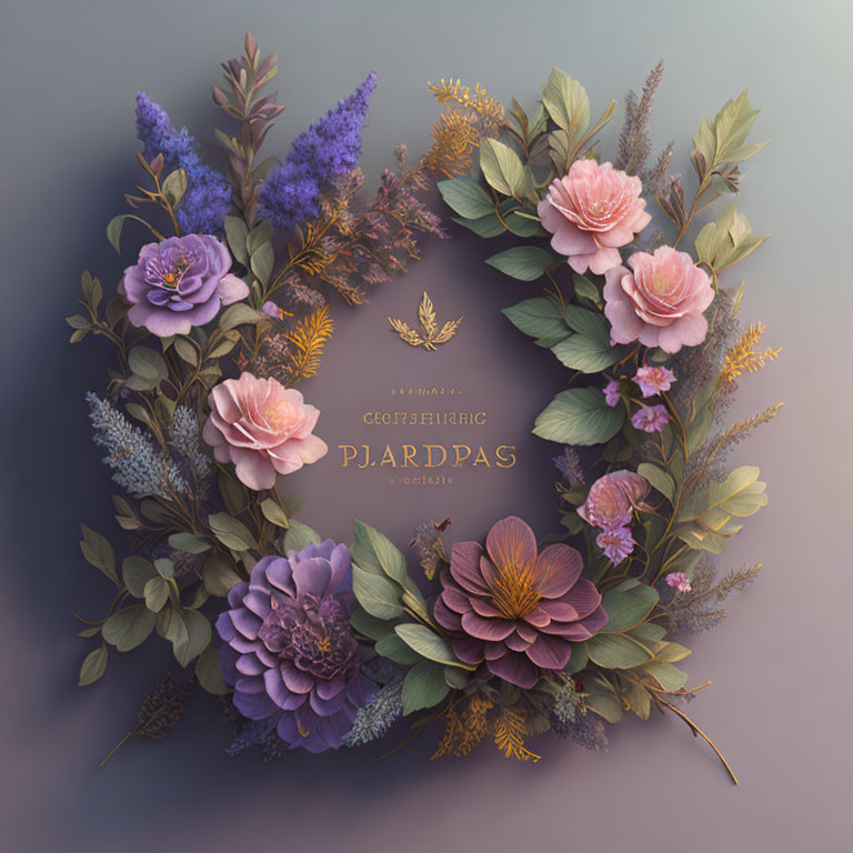 Colorful Floral Wreath with Purple, Pink, Orange Flowers