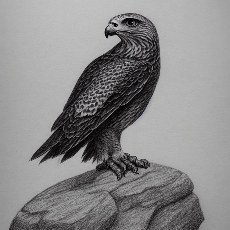 Detailed Pencil Sketch of Perched Eagle with Intricate Feather Patterns