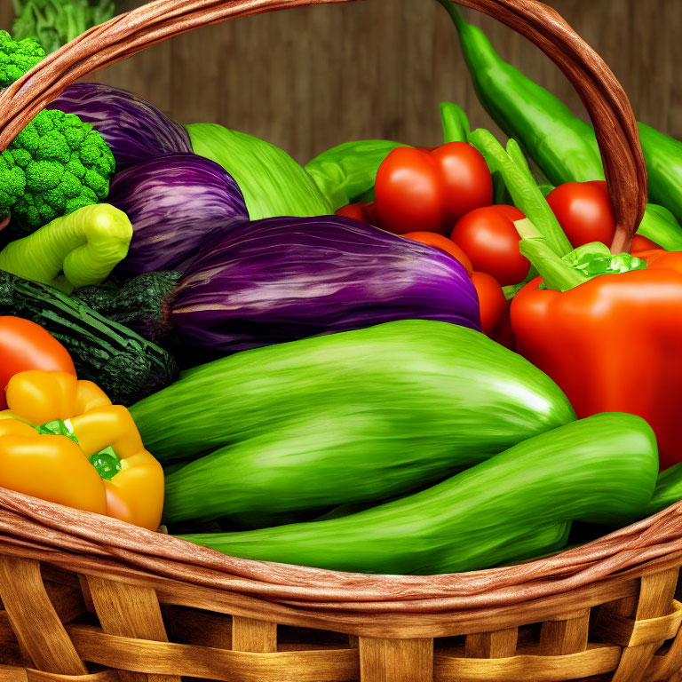 Fresh Vegetable Basket on Wooden Surface