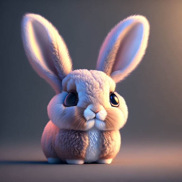 Chubby rabbit 3D rendering with big eyes and fluffy ears