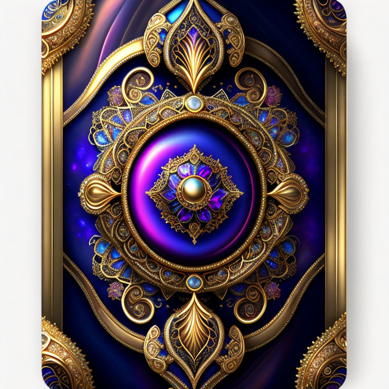 Intricate Golden Filigree Design on Blue and Purple Background