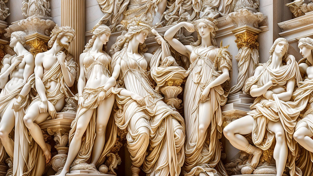 Detailed Marble Sculpture of Classical Figures