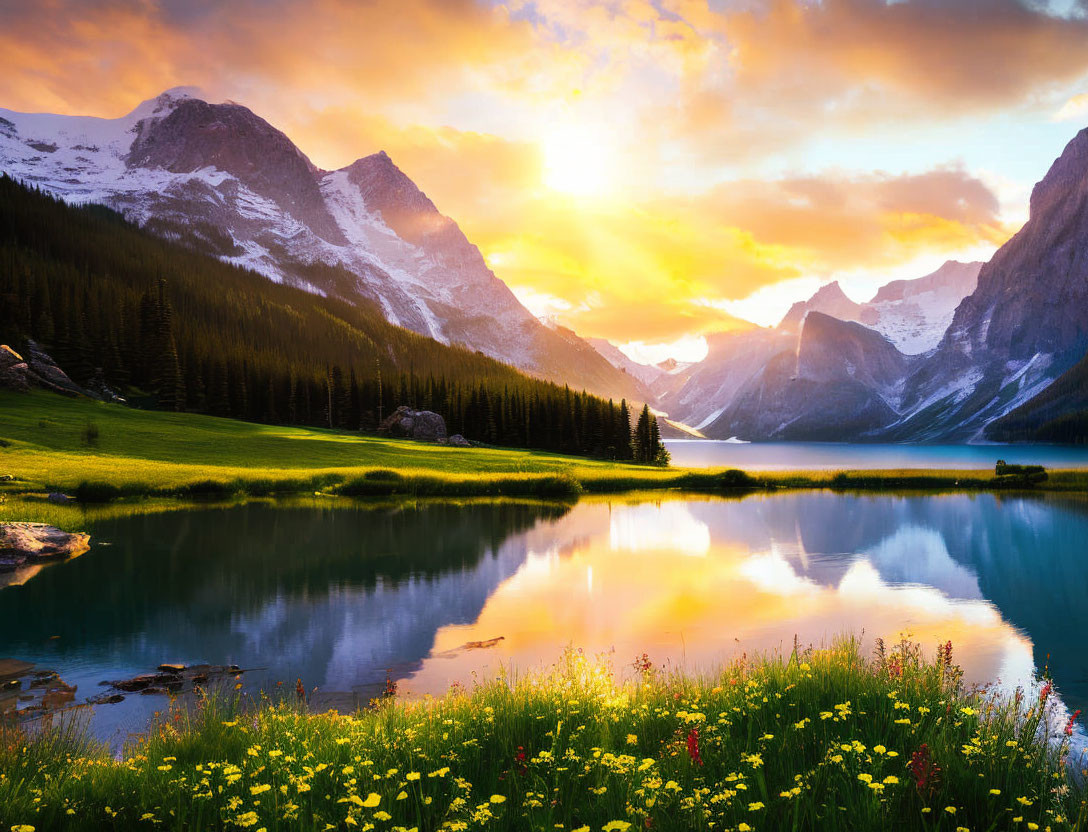 Tranquil Mountain Sunrise with Lake Reflections