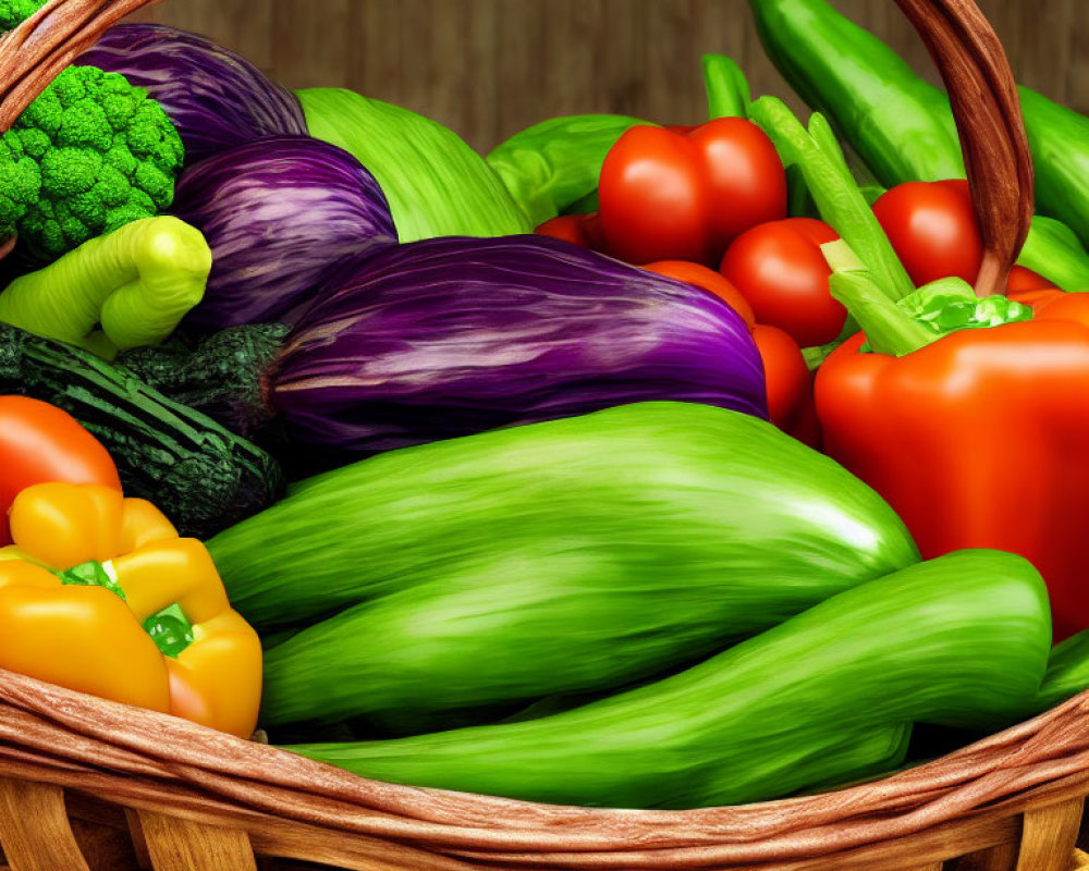 Fresh Vegetable Basket on Wooden Surface