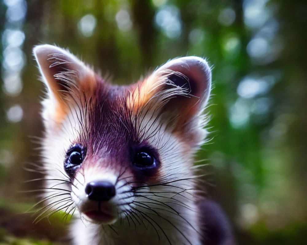 Curious fox with vibrant eyes and pointed ears in lush forest setting