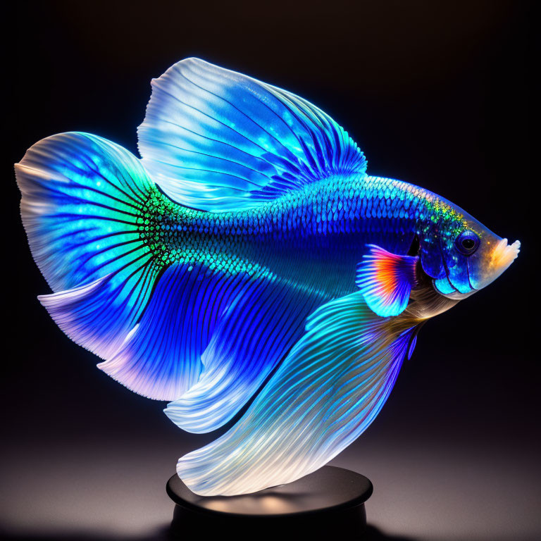 Blue Betta Fish with Expansive Fins and Iridescent Scales