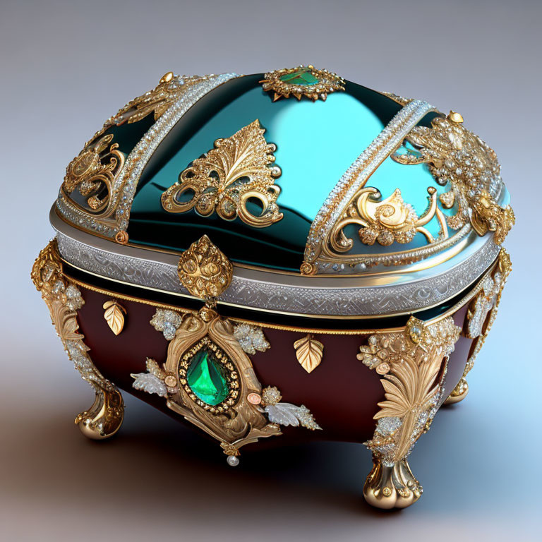 Jeweled Egg with Gold Filigree and Gemstones on Stand