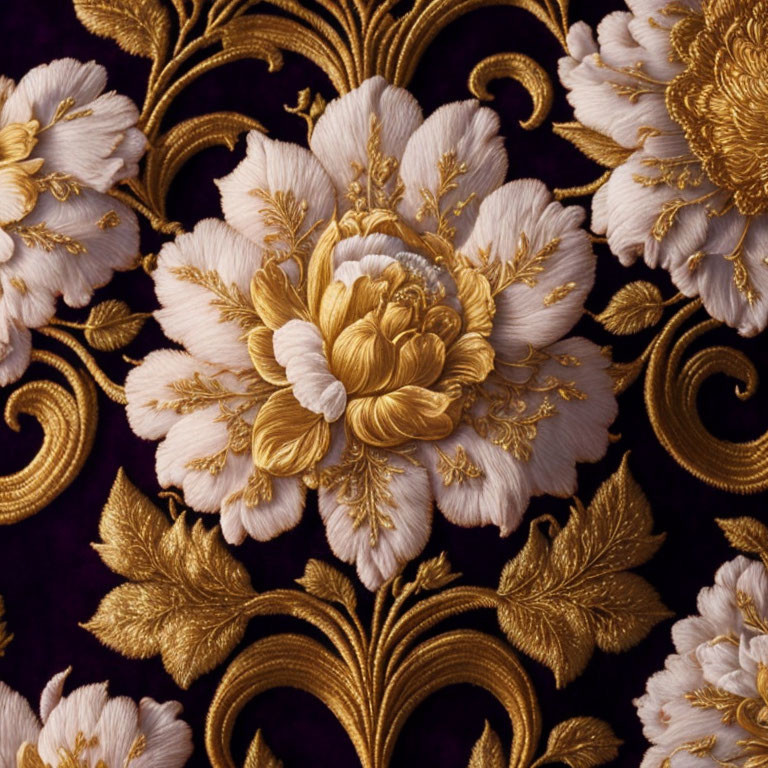 Golden Floral Embroidery on Rich Purple Background