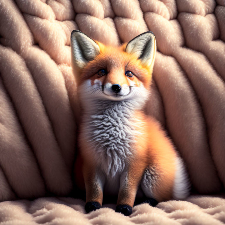 Red Fox Sitting on Plush Pink Background with Sunlight Highlighting Features