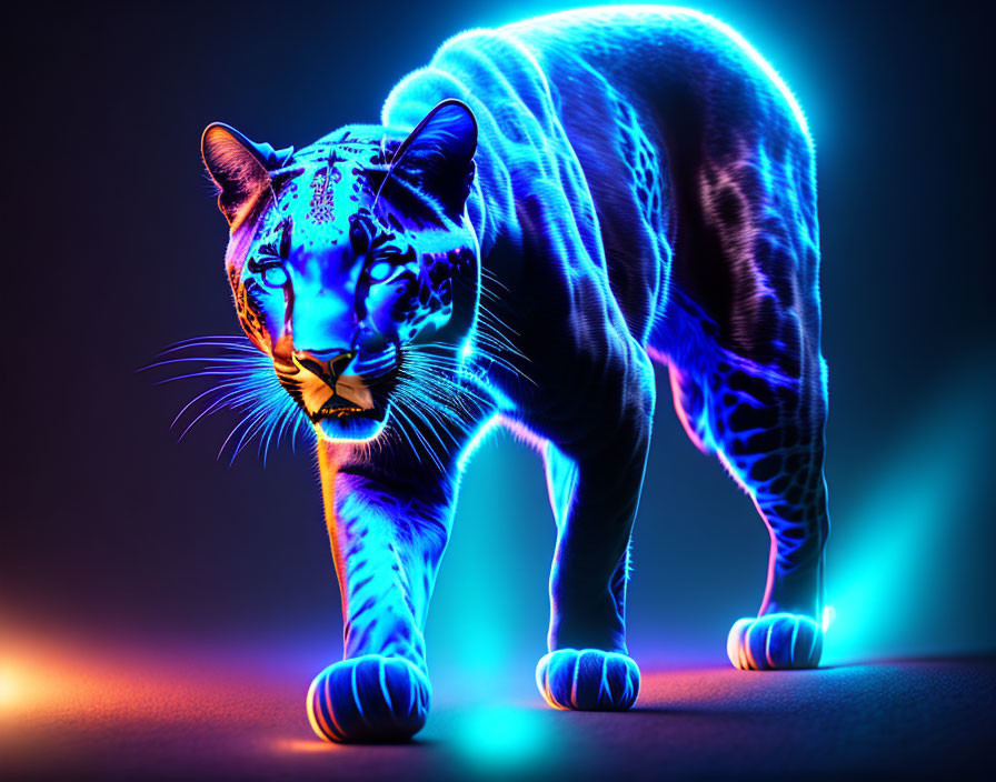 Futuristic jaguar image with neon blue and purple lighting