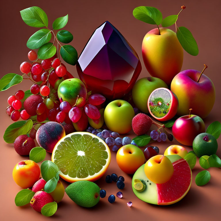 Colorful Fruit Still Life with Crystal Centerpiece