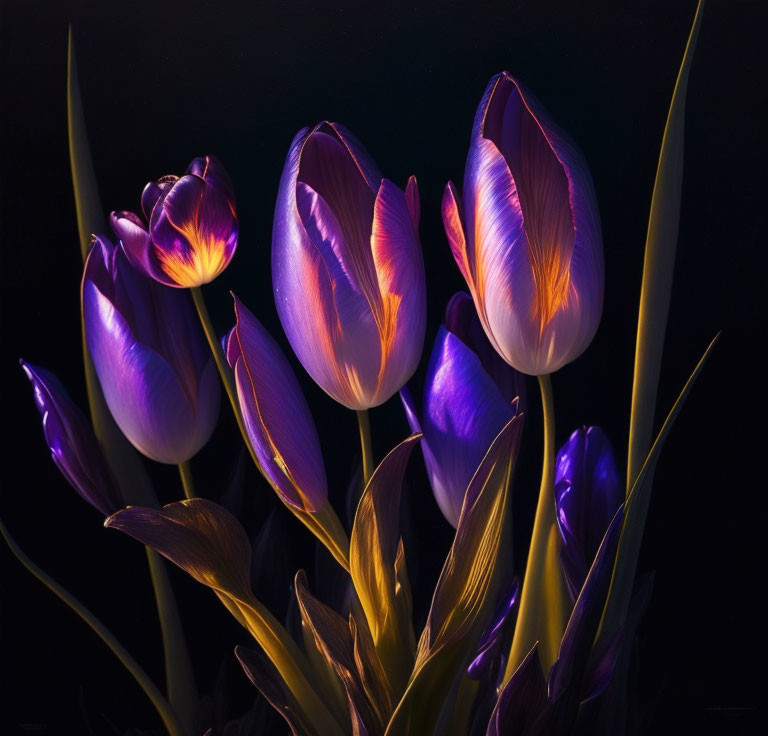 Purple Tulips with Soft Glow on Dark Background