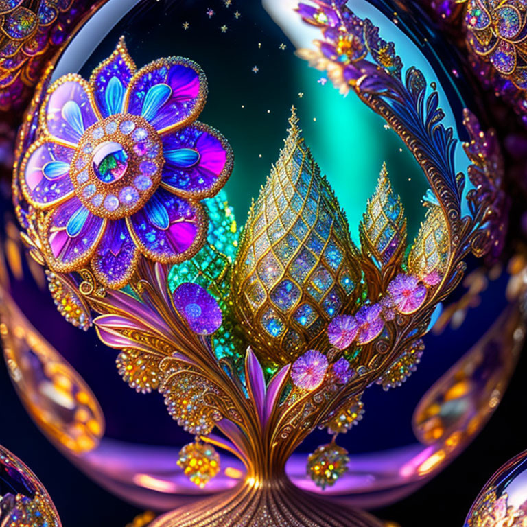 Colorful Fractal Image with Floral Patterns and Jewel-like Structures